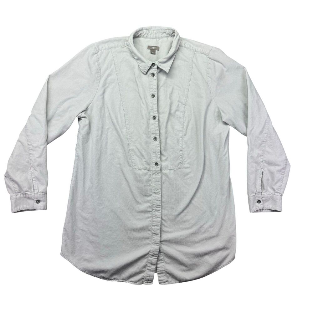 J. Jill Shirt Women's Large Gray Long Sleeve Button Up 100% Cotton Casual Preppy